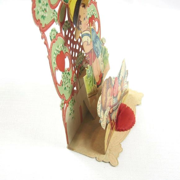 Vintage Valentine Pop Up 3D Die Cut Honeycomb Girl Boy Gardener Germany 1920-30s - Picture 2 of 12